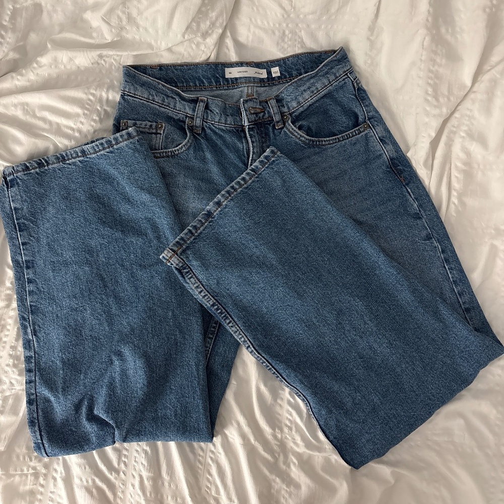 Subdued Low Rise Dark Wash Star Patch Jeans